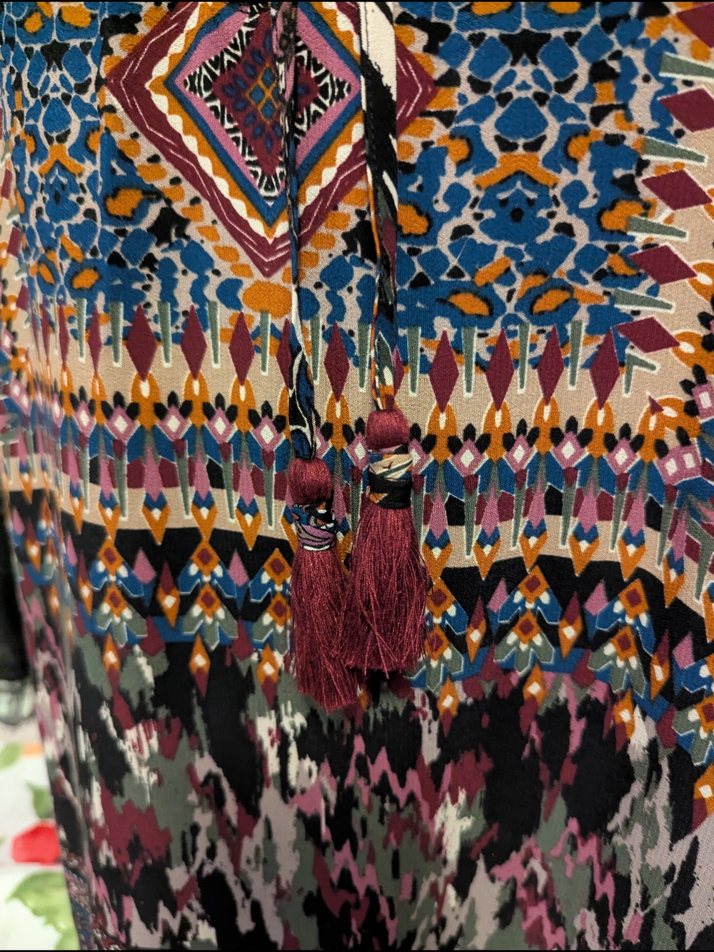 Bohemian Black Multi-Color Floral Embroidery V-Neck Women’s Top - Picture 10 of 10